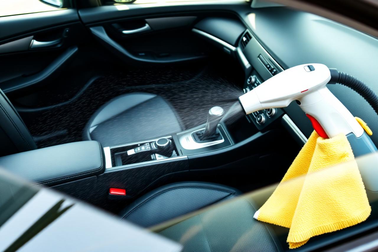 Detailer deep cleaning a car interior in Las Vegas
